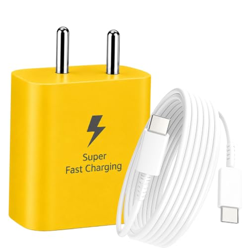 Image of 25W Super Fast Charger Compatible with Samsung S25 /S24 /S23 /S22 /S21 /S20 (Ultra /Plus /Fe), Note 20 /20+ /10(All Series), Z Fold /Flip /S /A /F /M Series | Type C PD 3.0 Charger -oo Yellow