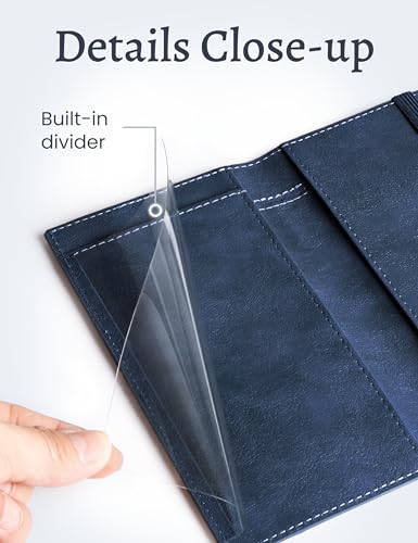 Image of Yarnic Checkbook Cover for Personal Checkbook Holder with Pen Holder | Check Book Covers & Built-in Clear Plastic Divider for Duplicate Checks (Navy Blue)