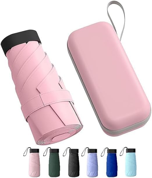 Lightweight Travel Mini Folding Umbrella with Waterproof Case, 6-Rib Compact Sun & Rain Pocket Umbrella, Windproof Portable Purse Umbrella for Women & Girls-image-9