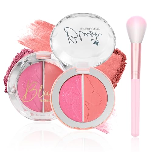 Image of Prreal Powder Blush, 2-in-1 Color Blush with Matte and Shimmer, Radiant Blush Growing, Blendable Formula Powder Blusher Palette Eyeshadow, Fine Lightweight Face Blusher Makeup,#02
