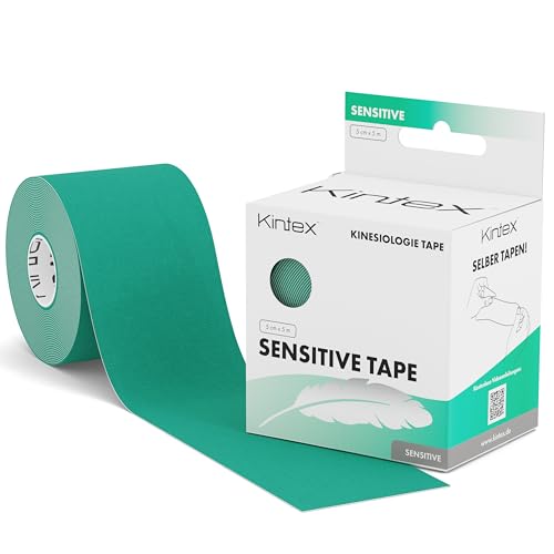 Kintex Kinesiology Tape Sensitive - Auto-adhésif, Élastique, Résistant à l’eau et Antiallergique - Bandage sportif et Kinésiotape pour Peaux Sensibles - Vert Menthe - 5 cm x 5 m