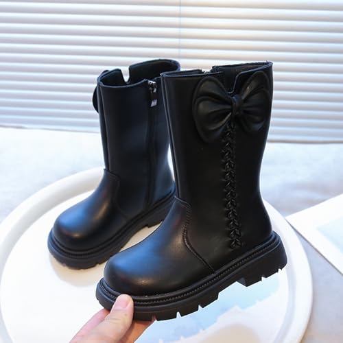 Girls Lace Up Boots Girls Winter Knitted Lace-Up Knee High Boots Side Zipper Fashion Punk Leather Booties 3-12 Years2