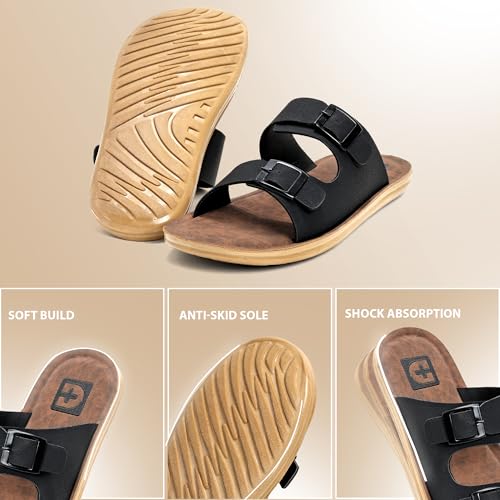 Image of Men Comfortable Double Strap Slippers with Cushioned Footbed, Adjustable Buckle Design, Lightweight Everyday Wear Slippers for Indoor Outdoor Use
