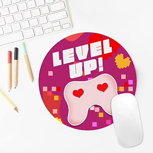 Mouse Pad Round, Valentine's Day Gamer Red Yellow Heart Pink Gaming Love Gift Rubber Gaming Mouse Pads Anti-Slip Waterproof Small Mouse Pad For Wireless Mouse For Office Home Laptop #TOP3