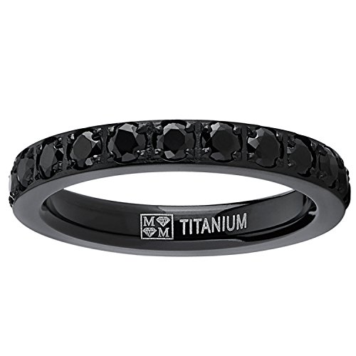 3MM 1.75Ct Womens Black Titanium Eternity Engagement Band Wedding Ring Black Pave Set Cubic Zirconia3