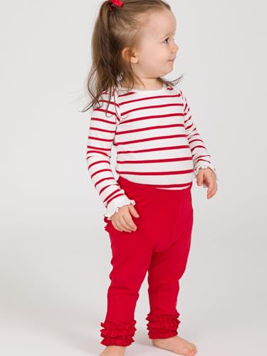 Image of RuffleButts Toddler Girl Merry & Bright Ruffle Leggings - Ankle Leggings | 75% Cotton 23% Spandex 2% Elastane, Breathable Lightweight, Elastic Waistband, Signature Rear Detail To 4T, Machine Washable