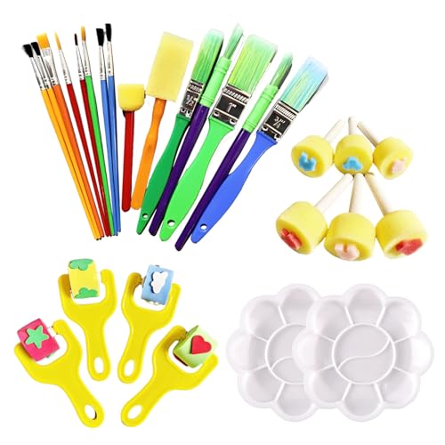27 Pcs Paint Brush Set Kids, Kids Paint Brushes in Various Sizes,Children Early DIY Learning Paint Sets for Kids Arts Early Learning Creative Play and Crafts for Toddlers