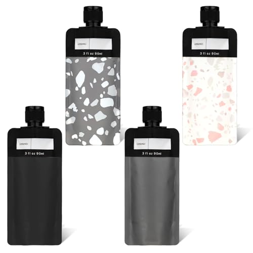 4 PCS Travel Pouches for Toiletries, 3oz Leak Proof Empty Squeeze Pouches, Refillable Size Containers, Portable Fluid Makeup Packing for Shampoo Conditioner Lotion Body Wash