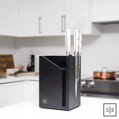 Magnetic Knife Block and Utensil Caddy, Black - Dual Purpose Design - Universal Knife Block without Knives and Black Utensil Holder