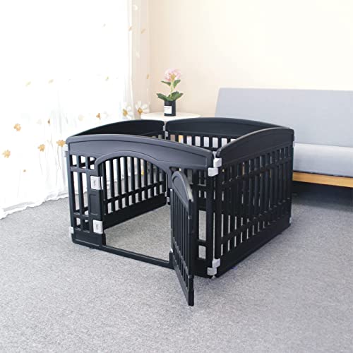 Pet Playpen Foldable Gate For Dogs Heavy Plastic Puppy Exercise Pen With Door Portable Indoor Outdoor Small Pets Fence Puppies Folding Cage 4 Panels Medium Animals House Black (33.5X33.5 Inches) #TOP2