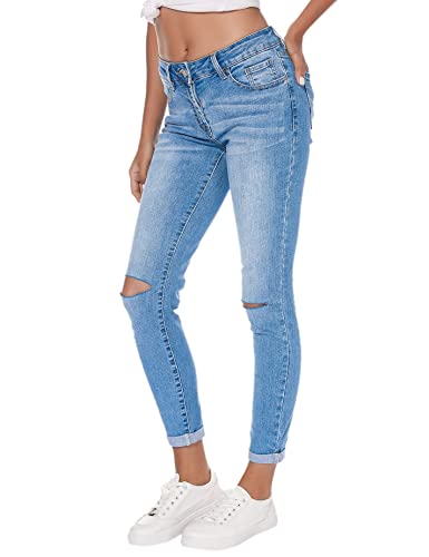 Resfeber Women's Ripped Boyfriend Jeans Stretch Distressed Jeans Capri Mom Jean With Hole #TOP1