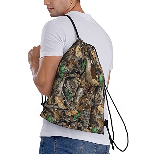 Real Tree Lesves Camouflage Camo Drawstring Bags Unisex Drawstring Backpack 3D Print Lightweight Daypack Sports Gym Bag Small2