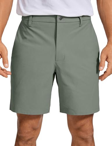 CRZ YOGA Men's All Day Comfy Golf Shorts - 7" Stretch Lightweight Flat Front for Casual Work with Pockets Grey Sage 34W x 7L