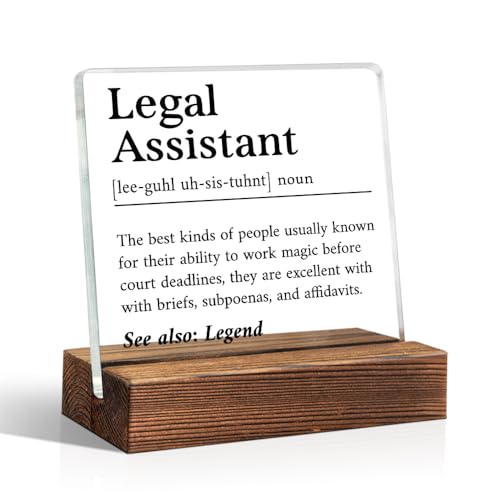THEBESTU Legal Assistant Definition Acrylic Sign With Wooden Stand, Funny Paralegal Plaque Decor Gifts for Paralegal, Paralegal Office Gifts, Law Assistant Gifts, Legal Assistant Gifts, Lawyer Gifts