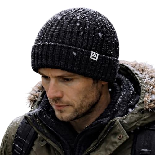 DryKnit PolarWool Waterproof 100% Merino Wool Winter Hat Men Women Polartec Fleece Lined Thermal Knit Watch Cap Cuffed Beanie Outdoor Ski Hiking Cold Weather Black XL/XXL Oversized for Large Heads