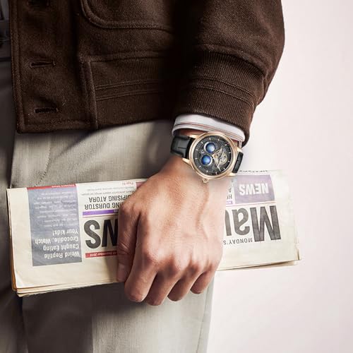 Image of SEAKOSS Watches for Men Automatic Mechanical Luxury Flywheel Watch 3D Double Globe Stainless Steel Case Men Wrist Watch