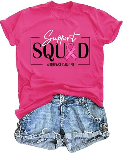 Pink Ribbon Shirts for Women Breast Cancer Awareness Tshirts Ribbon Graphic Print Tee Inspirational Breast Cancer Tops