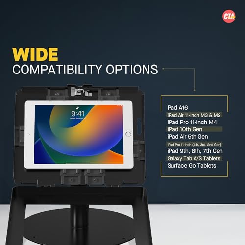 Image of Premium Retail POS Stand - CTA Upscale Tablet Kiosk Stand with 360 Rotation & Locking - for iPad 11 (A16) - Pro 11-inch M4 - Air 11-inch M3- iPad 10th Gen - Galaxy Tab & More Tablets