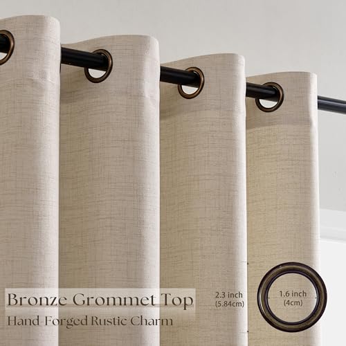 Image of 90 Inch Length 2 Panels Oatmeal Beige Linen Sheer Curtains 52x90 | Light Filtering, Semi Sheer, Grommet Drapes, Thick Linen, Privacy, Boho, Farmhouse, Window Curtain, for Bedroom