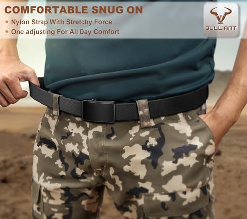BULLIANT Men Stretch Belt,Adjustable Ratchet Nylon Belt Tactical for Men Casual Jeans Golf Work 1 3/8",Cut For Fit4