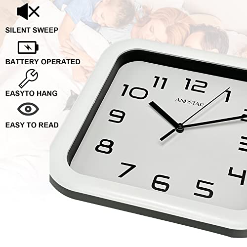 Andstar Square Clock Round Modern Retro Silent Non Ticking Battery Operated Accurate Arabic Numerals Design Decorative For Home,Living Room,Bedroom,Office,Canteen,School(White) #TOP2