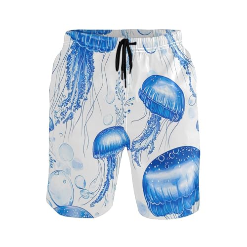 Cute Blue Jellyfish Men's Swim Trunks Funny Swimming Board Shorts Vacation Quick Dry Bathing Shorts S