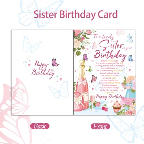 Image of HOWAF Sister Birthday Gift Cards with Bracelets, Sister Birthday Cards Heart Bracelet for Sister from Sister, Sister Birthday Greeting Cards Sister Happy Birthday Cards Sister Bracelets Engraved