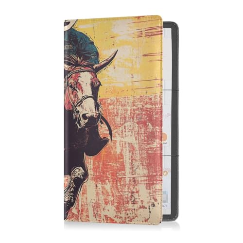 Leather Car Registration and Insurance Card Holder Men Women Automobile Wallet Case Organizer for Documents, Cards, License Western Cowboy Wild West