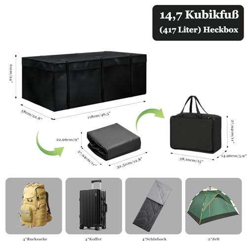Signstek Heckbox für Anhängerkupplung Auto Hintere Erweiterbare Gepäcktasche - wasserdichte, haltbare und weiche Transporttasche 417 L, 500 D PVC Tarpulin, für Familie, Outdoor, Wochenendausflug usw.