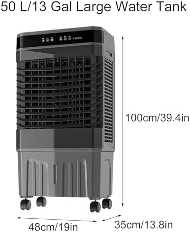 3-in-1 Swamp Cooler - 6000 CFM Evaporative Air Cooler with Remote, 120° Oscillation, 4 Ice Packs, 12H Timer, Ideal for Indoor & Outdoor Use (45x35x90cm)