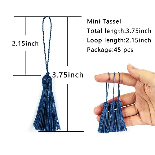 Image of 48Pcs Mini Bookmark Tassels Handmade Keychain Silky Tassel | (Navy)3.75inch Tassel, Silky Floss Craft Tassel for Jewelry Making,Tags,DIY Accessory
