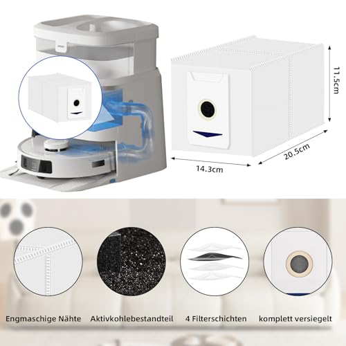 24 Stück Zubehörset für Ecovacs Deebot T30 Omni / T30 Pro Omni Saugroboter, 1 Hauptbürste 4 HEPA Filter 6 Wischtücher 6 Staubbeutel 6 Seitenbürsten 1 Reinigungsbürste