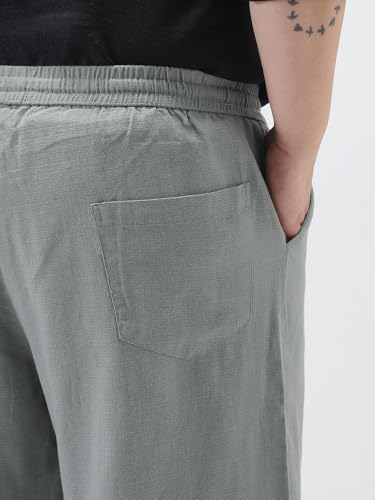 Image of Urbano Plus Men's Loose Fit Solid Linen Blend Trousers Non-Stretchable