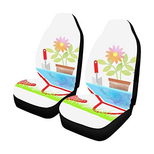Car Cover XL Gardening Wheelbarrow Flowers Fun Seat Covers 2 Pcs Universal Fit Airbag Compatible for for Car SUV Auto Truck Waterproof Car Cover