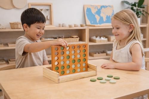 Neutral Wooden Four in a Row Game juego de mesa miniatura 5