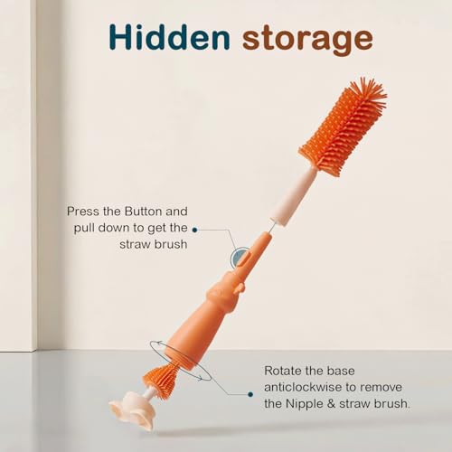 Image of TONY STARK Baby 3-in-1 Silicone Bottle Cleaning Brush Set | 360 Rotatable Handle, BPA-Free Soft Bristles for Cleaning Bottles, Nipples & Pacifiers Safely (Red)