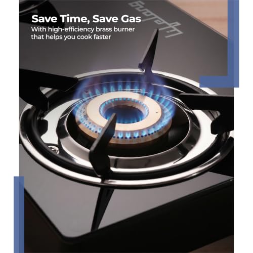 Image of Lifelong 3 Burner Gas Stove Top for Kitchen - Brass Burner Manual Ignition Cooktop Modern Glass Stove for Modular Kitchen, ISI Certified & Compatible with LPG - 1 Year Manufacturer's (Black, LLGS003)