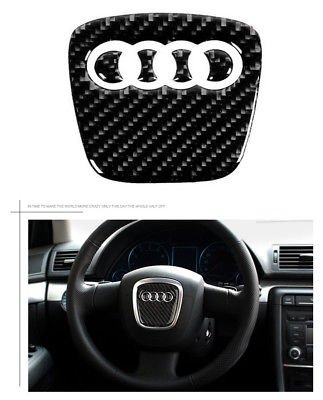 Boobo AD-80CB Carbon Steering Wheel Insert Emblem Badge Cover Logo Sticker for Audi (80mmx78mm)