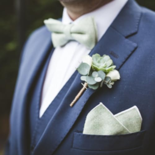 DB Dickie Bow Luxuriöses Set aus Fliege und Einstecktuch für Herren aus Baumwollmischgewebe, salbeigrün, Length 12cm, width 6cm