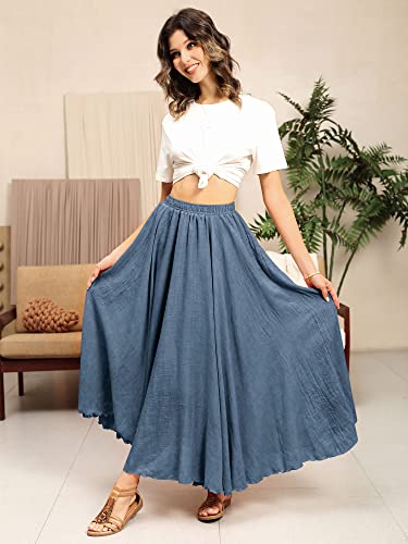 Ezcosplay Women Bohemian Cotton Linen Double Layer Elastic Waist Long Maxi Skirt thumb #2