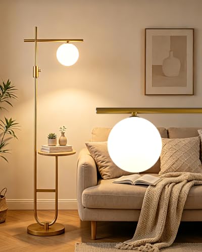 Image of Lightdot Gold 66IN Modern Tall Floor Lamp with Table, Standing Corner Lamp