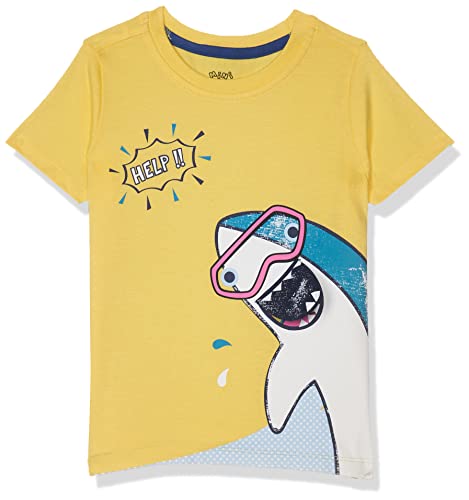 Image of miniklub Boys Yellow Printed Cotton Round Neck Pure Cotton T-Shirt