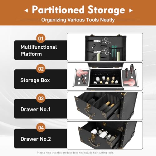 Foto von Kosmetikkoffer Trolley, Kosmetikkoffer mit Rollen, Friseurkoffer Make-Up Etuis Alu Trolley, Rolling Abschließbar Schminkkoffer Werkzeug Box ohne Inhalt, 4 in 1 | EU Stock