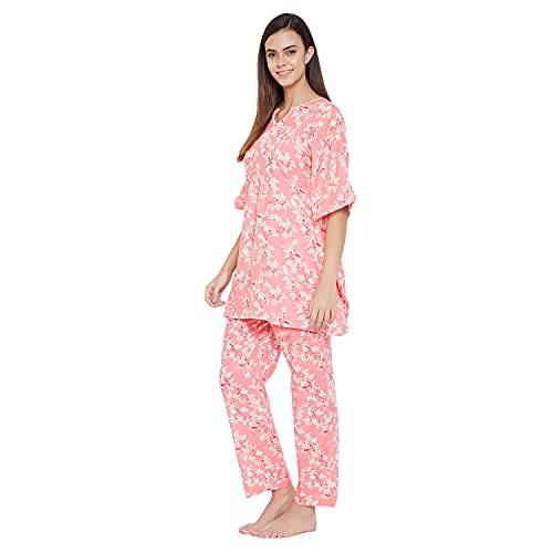 Image of The Kaftan Company Pink Floral Print Pyjama Set
