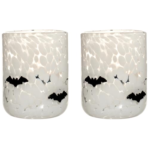 Packool 2 Pcs Halloween Style Glasses Cute Icon Juice Glass 17.8 oz with Black Bats and White Speckles Drinking Cups 4.5 x 3.5 in / 11.4 x 9 cm