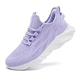 XKOWUO Women's Running Shoes Slip On Tennis Sneakers Lightweight Breathable Gym Athletic Shoe Non-Slip Travel Casual Footwear Fitness Workout Comfortable Fashion Light Purple Size US 9