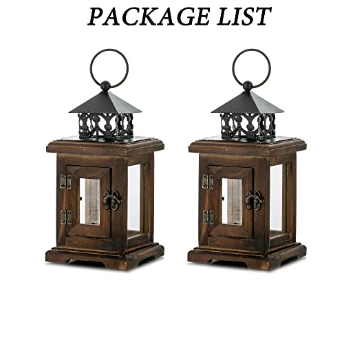 Decorative Candle Lantern Wood Farmhouse - Rustic Distressed Wooden Candle Lantern Holder Small Hanging / Tabletop, For Indoor Outdoor Home Decor Porch Patio Table Decorations, Natural, 2Pcs #TOP5