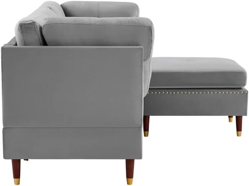Sectional Sofa Couch with Ottoman, L-Shaped with Nail for Apartment and Living Room