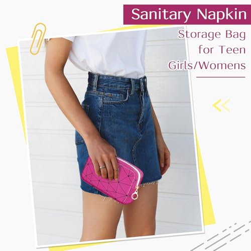 Image of Likesing Tampon Holder for Purse, Leather Period Bag Sanitary Napkin Storage Bag for Girls Womens, Portable Feminine Emergency Pad Period Pouch(Rose red)
