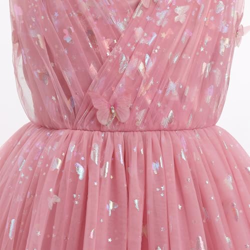 Image of IMEKIS Toddler Kids Girls Butterfly Dress Sparkle Sequins Tulle Wedding Formal Birthday Dresses 2-10T